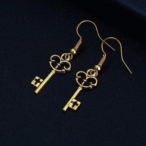 Trendy Key Shape Dangle Antique Gold Plated Earrings for Women